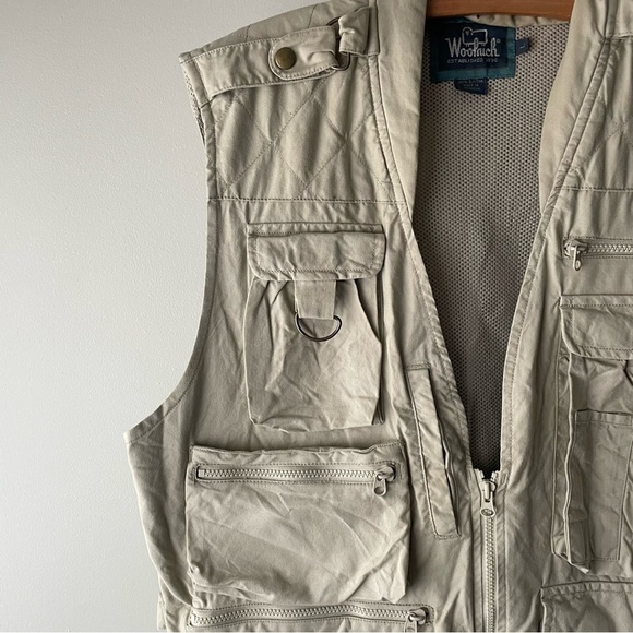 90s Vintage Woolrich Cargo Fishing Hunting Utility Vest Khaki Tan Size Large - Picture 5 of 12